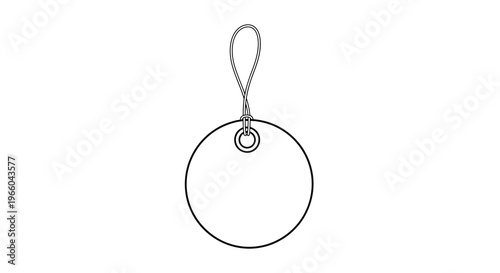Minimalist outline of a keychain charm with loop on white background