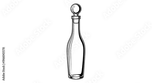 Sleek minimalist outline of long glass bottle with stopper in black and white
