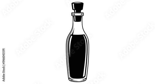 Elegant tall glass bottle with stopper: minimalist black and white design