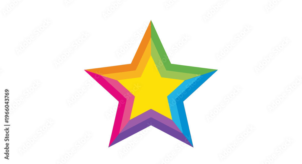 Obraz premium Vibrant multicolored 3d star with gradient rainbow effect on white background