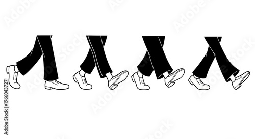 Walking sequence of classic shoes in black and white silhouette
