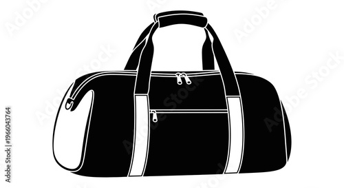 Stylish black gym bag silhouette with zipper details in minimalist design