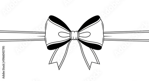 Elegant black and white bow with ribbon outline for decoration and design