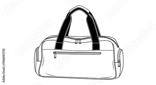 Elegant gym bag outline with zippered compartments and dual handles