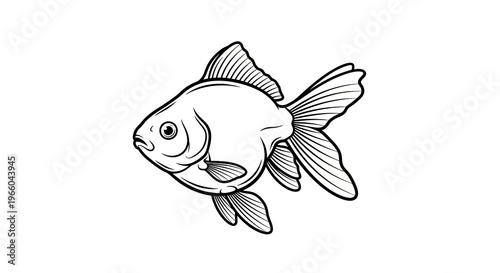 Intricate black and white goldfish drawing on a clean white background