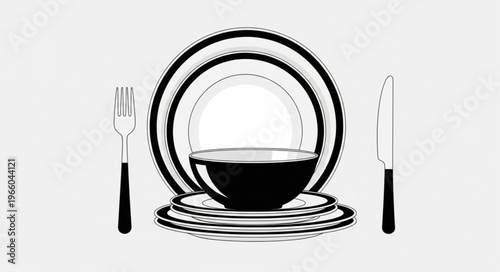 Elegant Table Setting with Plates, Bowl, Fork, and Knife.
