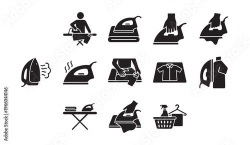 Collection of laundry and ironing icons. garment care, home chores vector