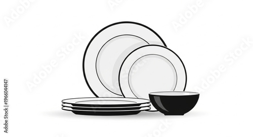 Elegant White Dinnerware Set with Black Trim for Fine Dining.