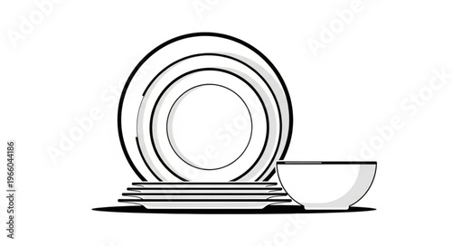 Stack of Plates and Bowl Illustration for Dining.