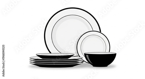 Elegant Black and White Dinnerware Set for Modern Dining.