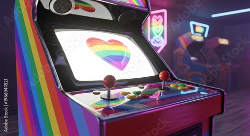 Retro arcade machine with rainbow colors.