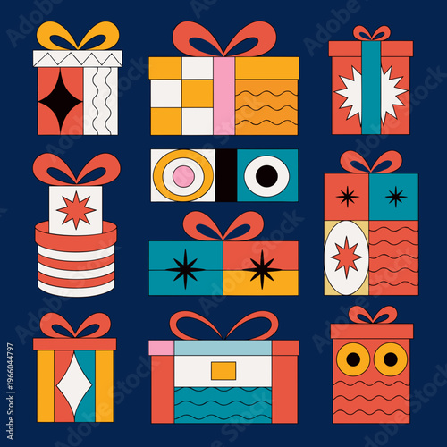 Colorful Christmas Gift Box Collection – Modern Flat Vector Illustration