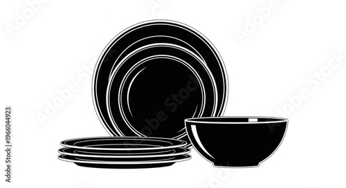 Elegant Black Dinnerware Set - Plates and Bowl for Dining.