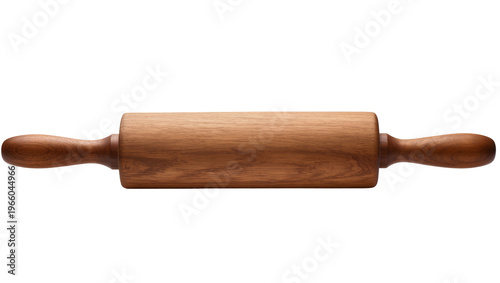 Foto Classic brown wooden rolling pin with natural grain texture, isolated on transpa