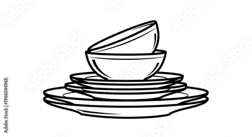 Stack of Dishes and Bowls - Clean Kitchenware Illustration.