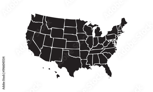 USA map with state borders. United States political map vector