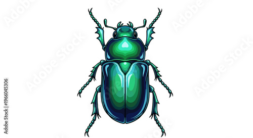 Vibrant green beetle featuring iridescent exoskeleton and detailed insect anatomy