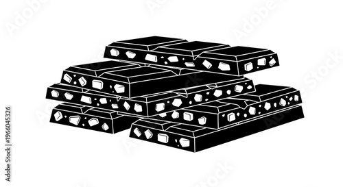 Silhouette chocolate bars with nuts on white background