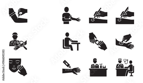 Medical procedures and patient care icons set for healthcare services