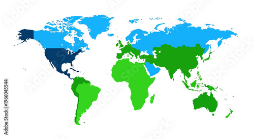 Colorful world map with gradient continents in flat design
