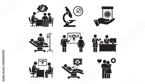 Reproductive health & ivf icons - gynecology and family planning concepts