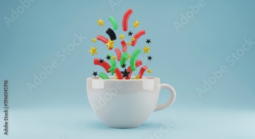 Colorful confetti in a white teacup.