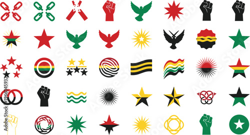 Collection of black liberation movement symbols and logos