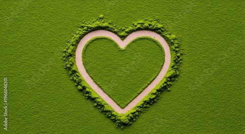 Green grass heart shape topiary in lush garden symbolizing love and nature