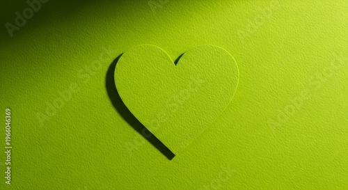 Minimalist lime green heart shape with soft shadow on vibrant gradient background