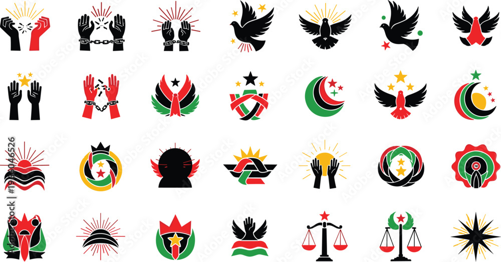 Obraz premium Collection of symbolic logos and icons for freedom, Justice, And peace