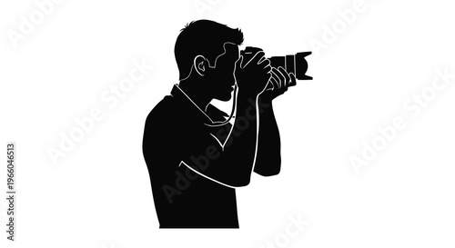 A photographer intensely focuses while operating a camera captured as a striking black silhouette high quality professional detailed modern elegant stylish