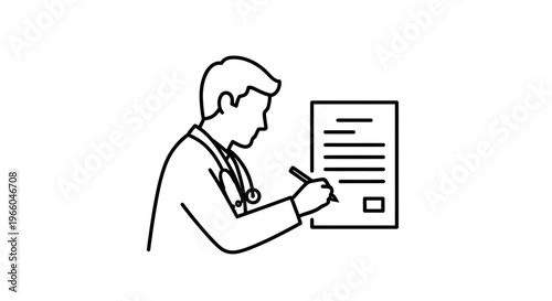 Doctor writing on medical document with stethoscope, healthcare concept