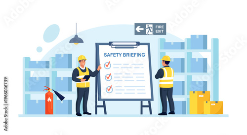 OSHA, PPE training to protect employees from health and safety hazards on the job. Industrial worker attending a safety training with a whiteboard. OSHA officer briefing workers at assembly point