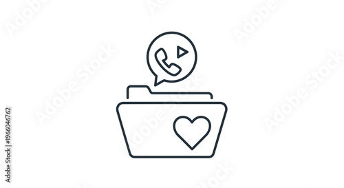 Folder with heart and call icon, favorite contact or important document concept