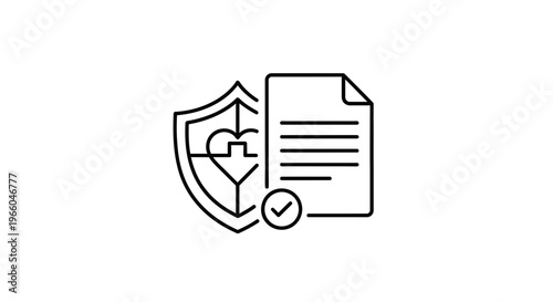 Health Insurance Policy Document with Shield and Checkmark Icon
