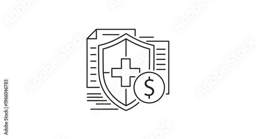 Health Insurance Policy Document with Shield and Dollar Sign Icon