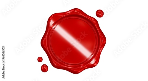 Blank Red Wax Seal with Glossy Reflection Isolated on White for Official Documents and Certificates