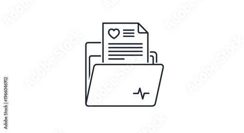 Medical Folder Icon with Heart and EKG Line, Healthcare Document Symbol
