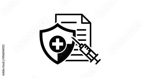 Medical Insurance Shield with Syringe and Document Icon: Healthcare Protection Concept