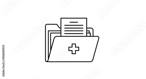 Medical Folder Icon with Plus Sign, Healthcare Document Record