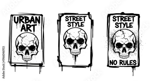 Grunge skull posters with urban art and street style aesthetic