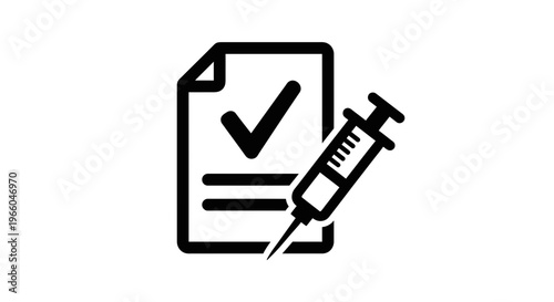 Medical Vaccination Record Document with Checkmark and Syringe Icon