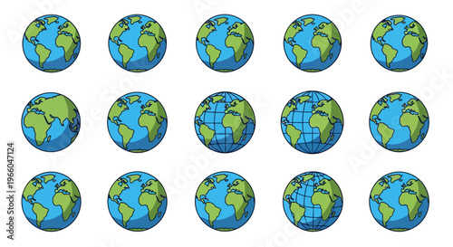 Various globe designs showcasing different map projections and earth views