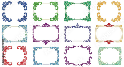 Elegant set of vintage ornamental frames in various colors and styles