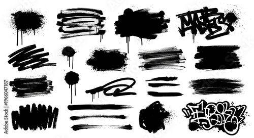 Bold and expressive spray paint marks and graffiti elements