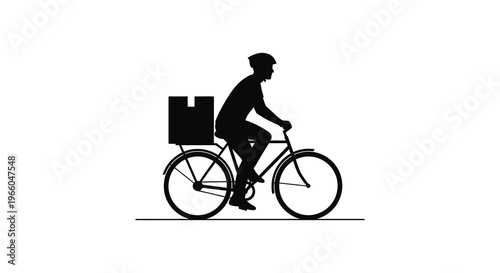 A delivery person rides a bicycle with a package showcasing a bold stark black silhouette high quality professional detailed modern elegant