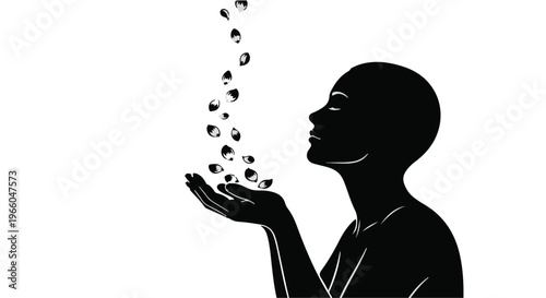 Silhouette of a person blowing hearts into the air