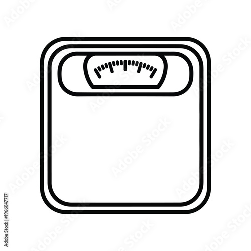 Minimalist black line icon of a bathroom weighing scale for fitness tracking, diet monitoring, and healthy lifestyle management