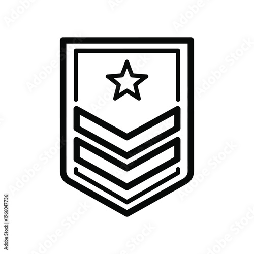 Minimalist Military Rank Insignia Icon with Star and Triple Chevrons for Army Sergeant or Officer Badge Design