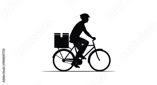 A delivery person rides a bicycle with packages captured in a striking black silhouette high quality professional detailed modern elegant stylish